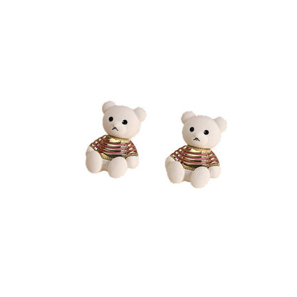 Little Bear Stud Earrings For Women In Gold Featuring Electroplated Finish And Copper Ear Pins