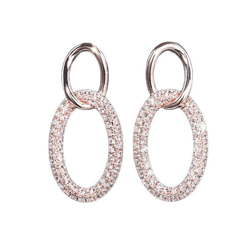 Geometric Earrings For Women Featuring Copper Studs With Zircon Inlay And Bezel Setting