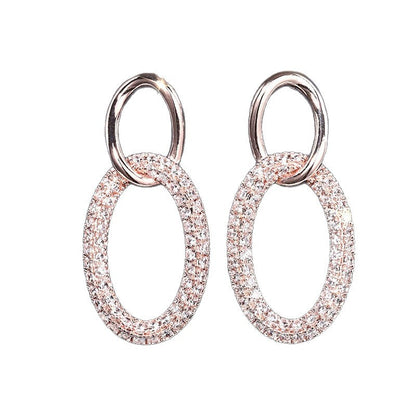 Geometric Earrings For Women Featuring Copper Studs With Zircon Inlay And Bezel Setting
