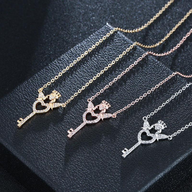 Heart Shape Gold Copper Sweater Chain Necklace For Women In With Zircon Inlay And Snake Chain