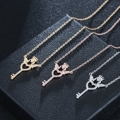 Heart Shape Gold Copper Sweater Chain Necklace For Women In With Zircon Inlay And Snake Chain