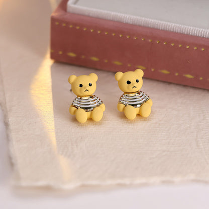 Little Bear Stud Earrings For Women In Gold Featuring Electroplated Finish And Copper Ear Pins