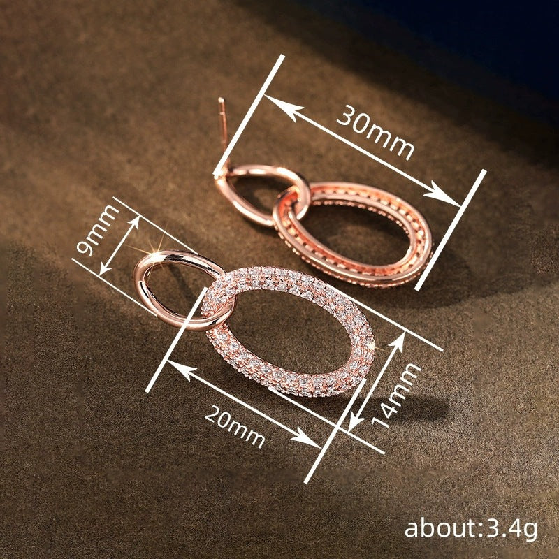 Geometric Earrings For Women Featuring Copper Studs With Zircon Inlay And Bezel Setting