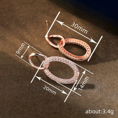 Geometric Earrings For Women Featuring Copper Studs With Zircon Inlay And Bezel Setting