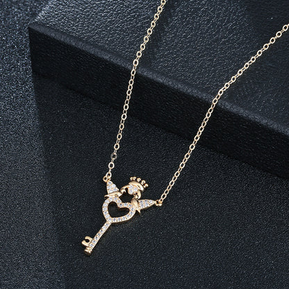 Heart Shape Gold Copper Sweater Chain Necklace For Women In With Zircon Inlay And Snake Chain