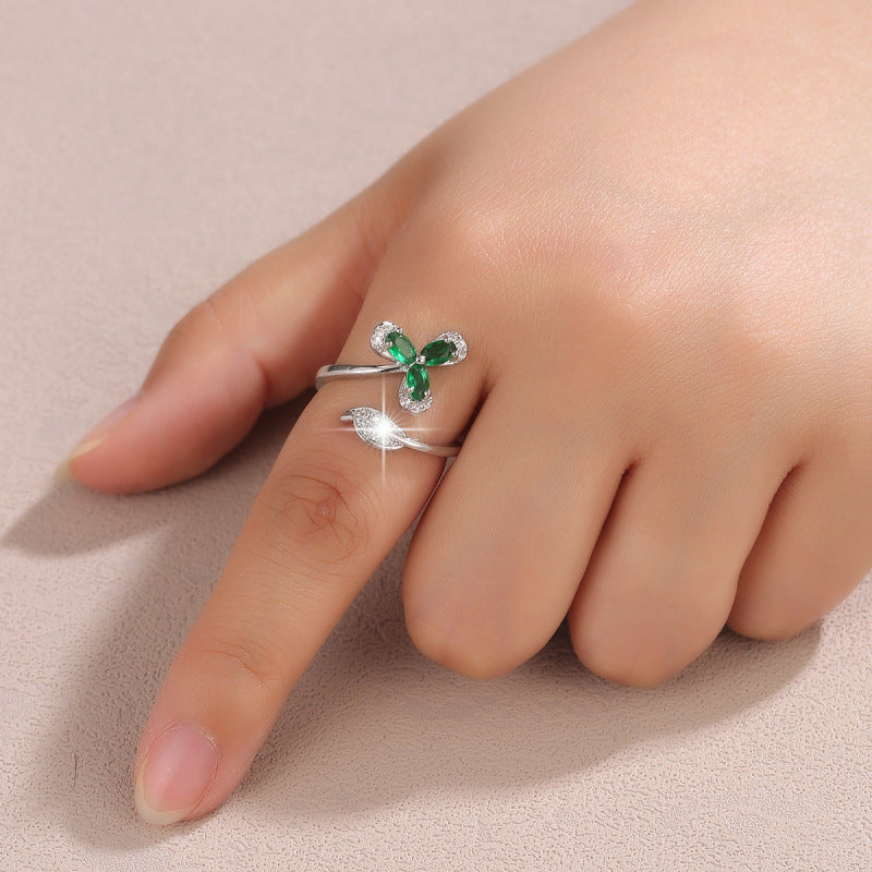 Elegant Butterfly Open Ring For Women In Copper With 18K Real Gold Plating And Zircon Inlay