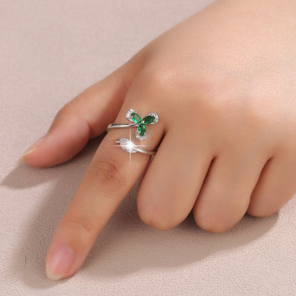Elegant Butterfly Open Ring For Women In Copper With 18K Real Gold Plating And Zircon Inlay