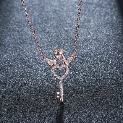 Heart Shape Gold Copper Sweater Chain Necklace For Women In With Zircon Inlay And Snake Chain