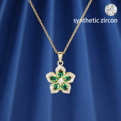 Gold Flowers Pendant Necklace For Women In Copper With Zircon Inlay