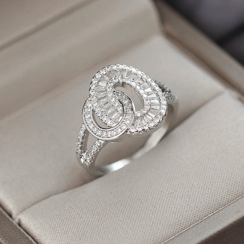 Exaggerated Geometric Rings For Women, Electroplated Copper With Zircon Inlay