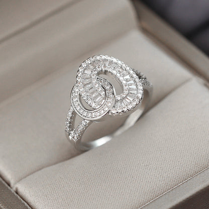 Exaggerated Geometric Rings For Women, Electroplated Copper With Zircon Inlay