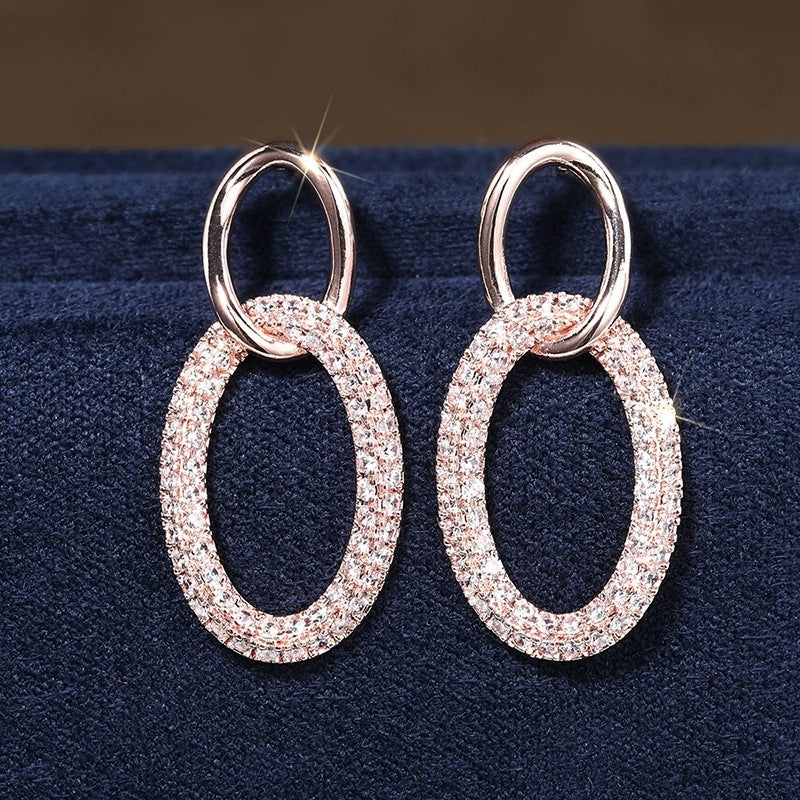 Geometric Earrings For Women Featuring Copper Studs With Zircon Inlay And Bezel Setting