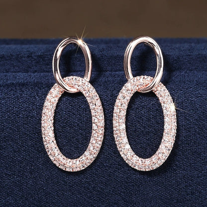 Geometric Earrings For Women Featuring Copper Studs With Zircon Inlay And Bezel Setting