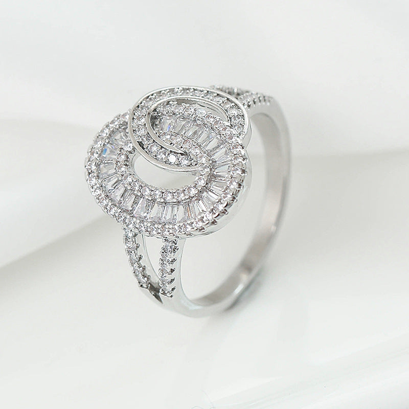 Exaggerated Geometric Rings For Women, Electroplated Copper With Zircon Inlay