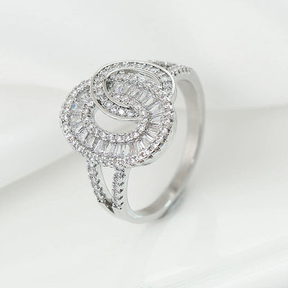 Exaggerated Geometric Rings For Women, Electroplated Copper With Zircon Inlay