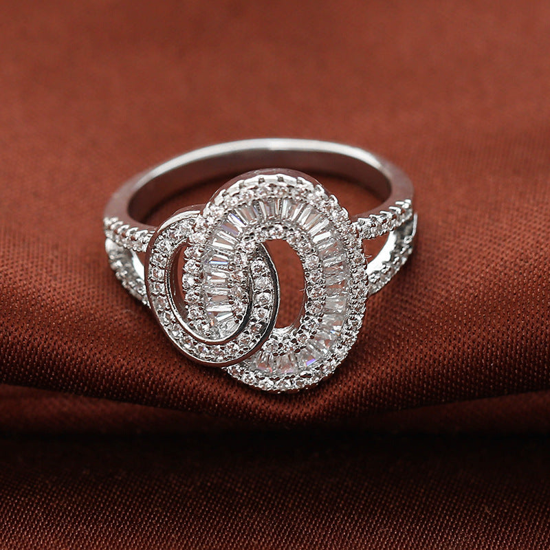 Exaggerated Geometric Rings For Women, Electroplated Copper With Zircon Inlay