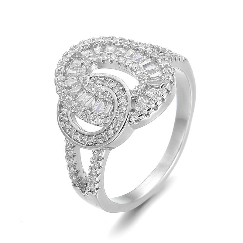 Exaggerated Geometric Rings For Women, Electroplated Copper With Zircon Inlay