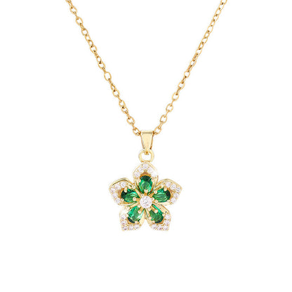 Gold Flowers Pendant Necklace For Women In Copper With Zircon Inlay