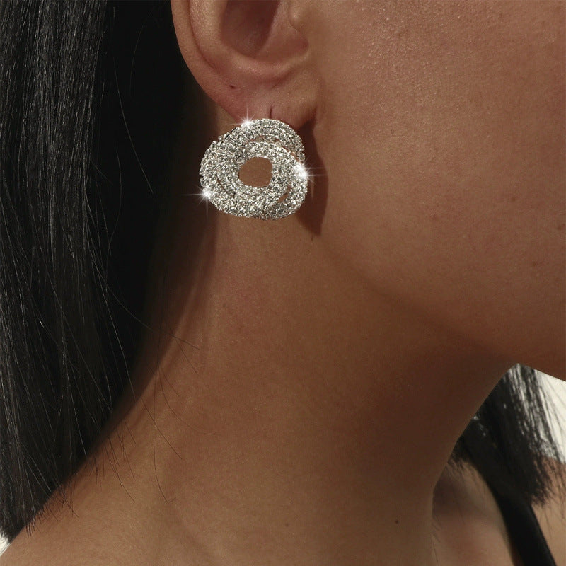 Geometric Stud Earrings For Women In Gold Featuring Copper Ear Pins And Rhinestone Inlay