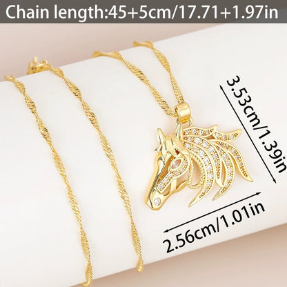 Three-dimensional Horse Pendant Necklace In Copper With Electroplated Gold Plating Process, Unisex Design