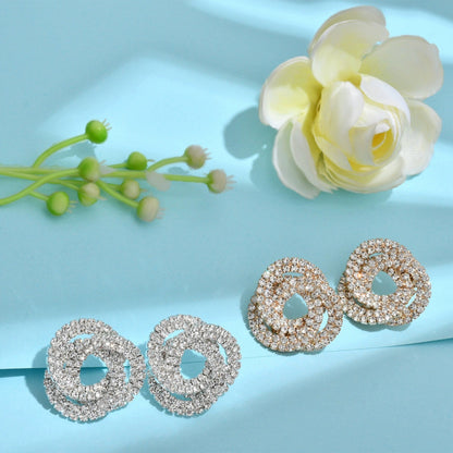 Geometric Stud Earrings For Women In Gold Featuring Copper Ear Pins And Rhinestone Inlay