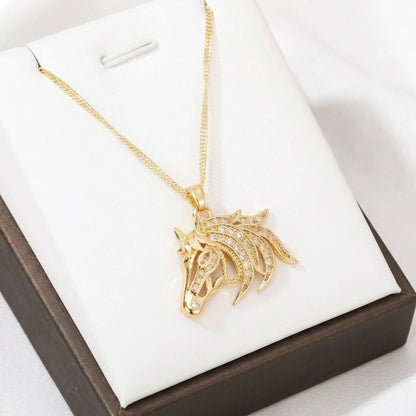 Three-dimensional Horse Pendant Necklace In Copper With Electroplated Gold Plating Process, Unisex Design