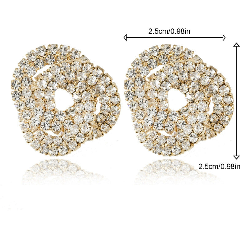 Geometric Stud Earrings For Women In Gold Featuring Copper Ear Pins And Rhinestone Inlay