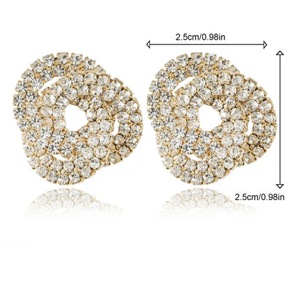 Geometric Stud Earrings For Women In Gold Featuring Copper Ear Pins And Rhinestone Inlay