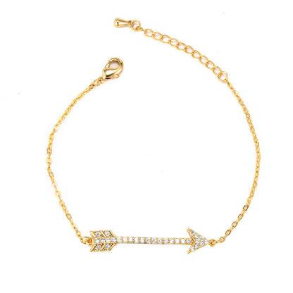 Arrow Pattern Copper Bangle Bracelet With Zircon Inlay In Gold, Simple Style For Couples