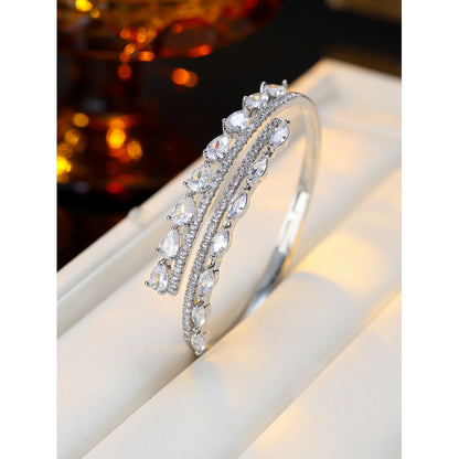Simple Style Double Ring Bangle With Zircon Inlay, Electroplated Copper Jewelry
