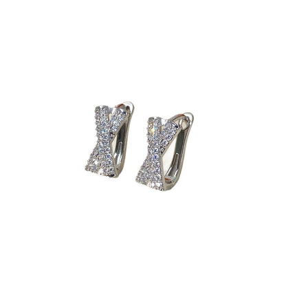 Geometric Copper Earrings For Women With Zircon Inlay In Silver, Stylish Ear Cuffs