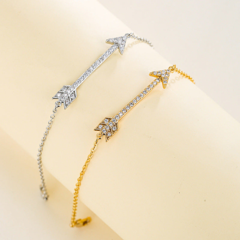 Arrow Pattern Copper Bangle Bracelet With Zircon Inlay In Gold, Simple Style For Couples