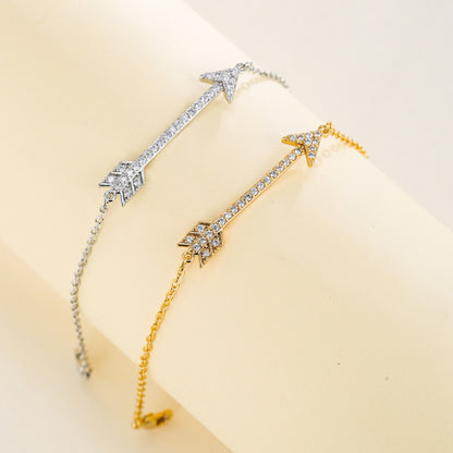 Arrow Pattern Copper Bangle Bracelet With Zircon Inlay In Gold, Simple Style For Couples