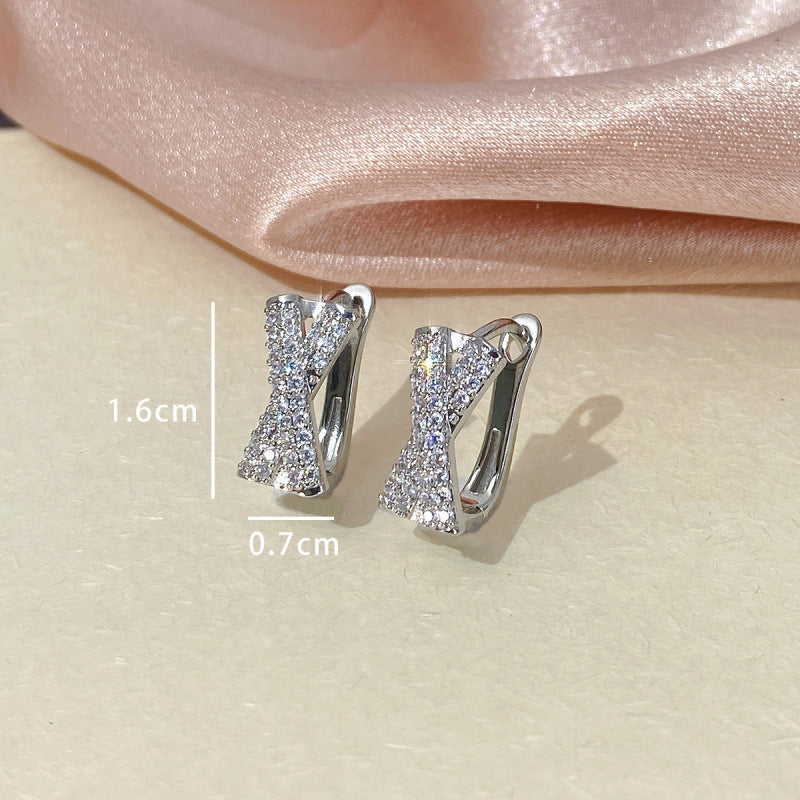 Geometric Copper Earrings For Women With Zircon Inlay In Silver, Stylish Ear Cuffs