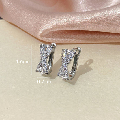Geometric Copper Earrings For Women With Zircon Inlay In Silver, Stylish Ear Cuffs