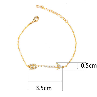 Arrow Pattern Copper Bangle Bracelet With Zircon Inlay In Gold, Simple Style For Couples
