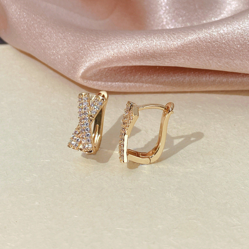 Geometric Copper Earrings For Women With Zircon Inlay In Silver, Stylish Ear Cuffs
