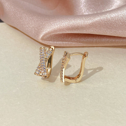 Geometric Copper Earrings For Women With Zircon Inlay In Silver, Stylish Ear Cuffs
