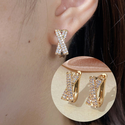 Geometric Copper Earrings For Women With Zircon Inlay In Silver, Stylish Ear Cuffs