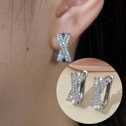 Geometric Copper Earrings For Women With Zircon Inlay In Silver, Stylish Ear Cuffs
