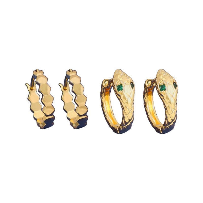 Gold Snake Earrings For Women, 2 Pieces Set Featuring Copper Studs