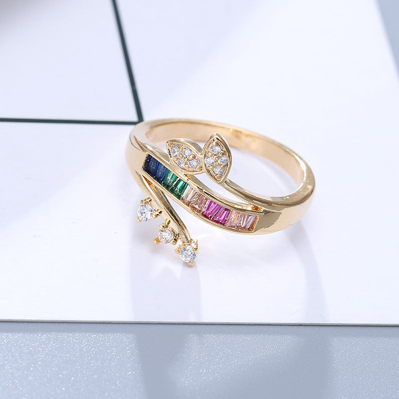 Simple Style Rainbow Rings For Women, Electroplated Copper With Zircon Inlay