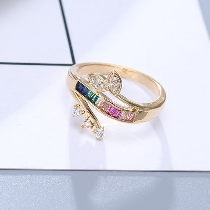 Simple Style Rainbow Rings For Women, Electroplated Copper With Zircon Inlay