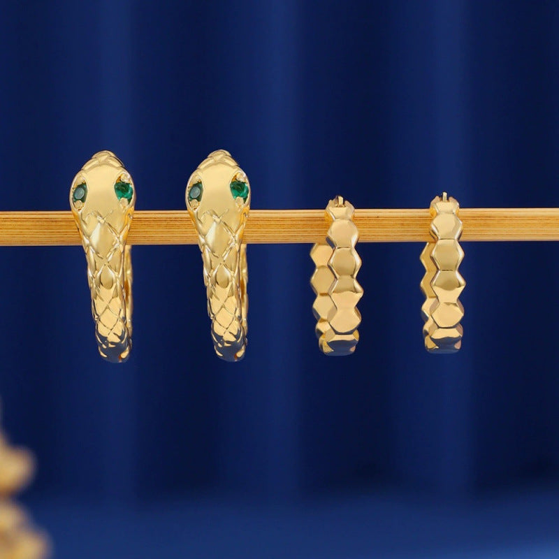 Gold Snake Earrings For Women, 2 Pieces Set Featuring Copper Studs