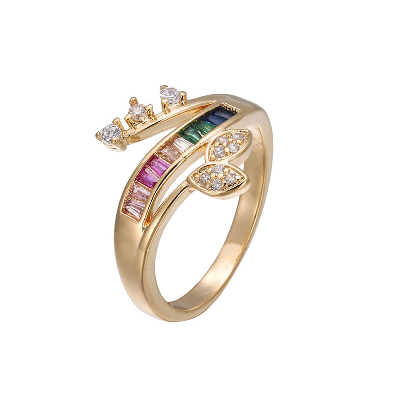 Simple Style Rainbow Rings For Women, Electroplated Copper With Zircon Inlay