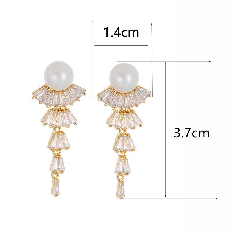Tassel Copper Earrings For Women With Zircon Inlay, Elegant Drop Earrings