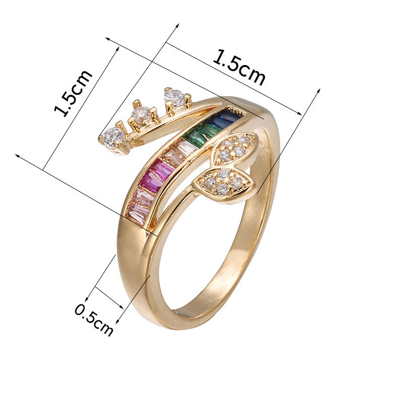 Simple Style Rainbow Rings For Women, Electroplated Copper With Zircon Inlay