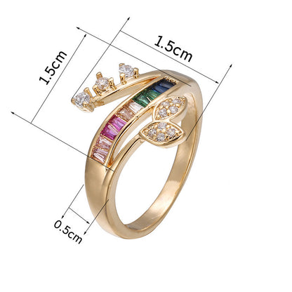 Simple Style Rainbow Rings For Women, Electroplated Copper With Zircon Inlay