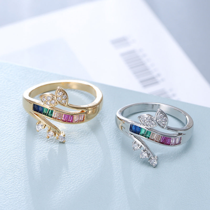 Simple Style Rainbow Rings For Women, Electroplated Copper With Zircon Inlay