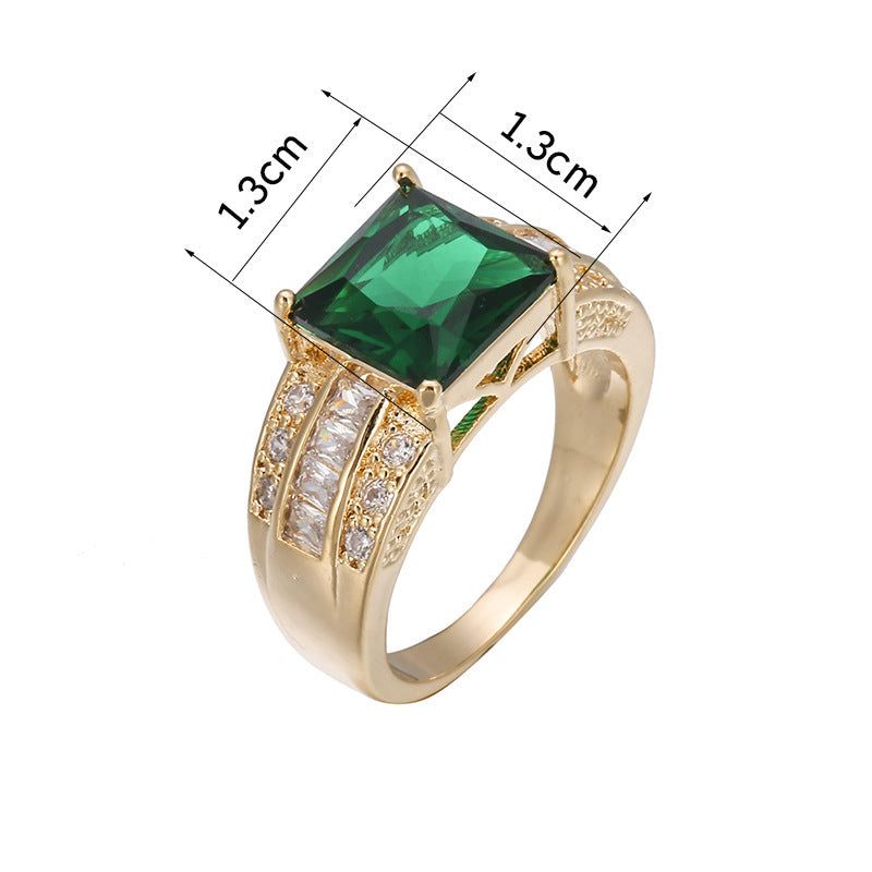 Geometric Copper Ring For Women With Electroplated Gold Plating And Zircon Inlay